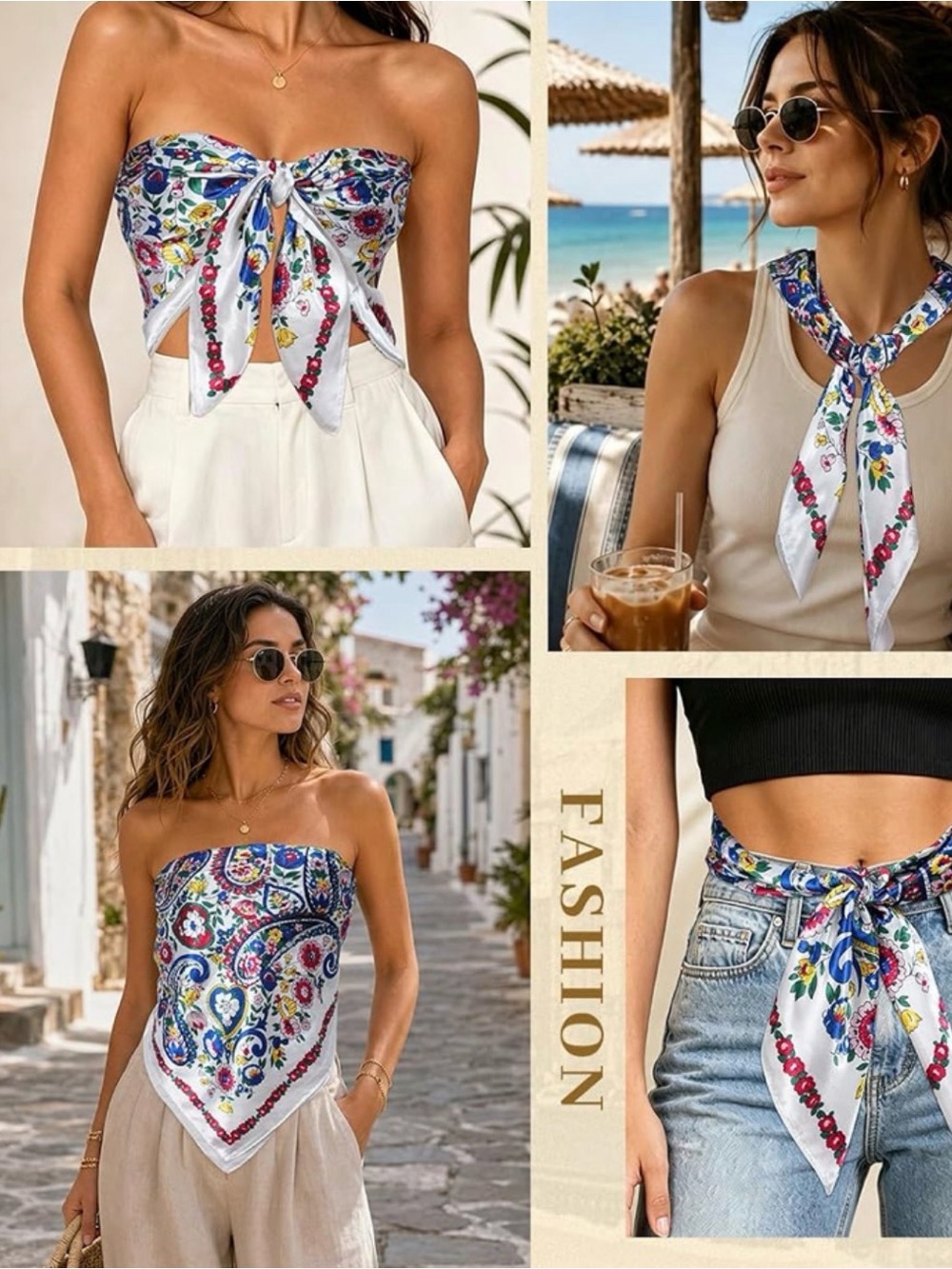 White Paisley floral Satin Scarf